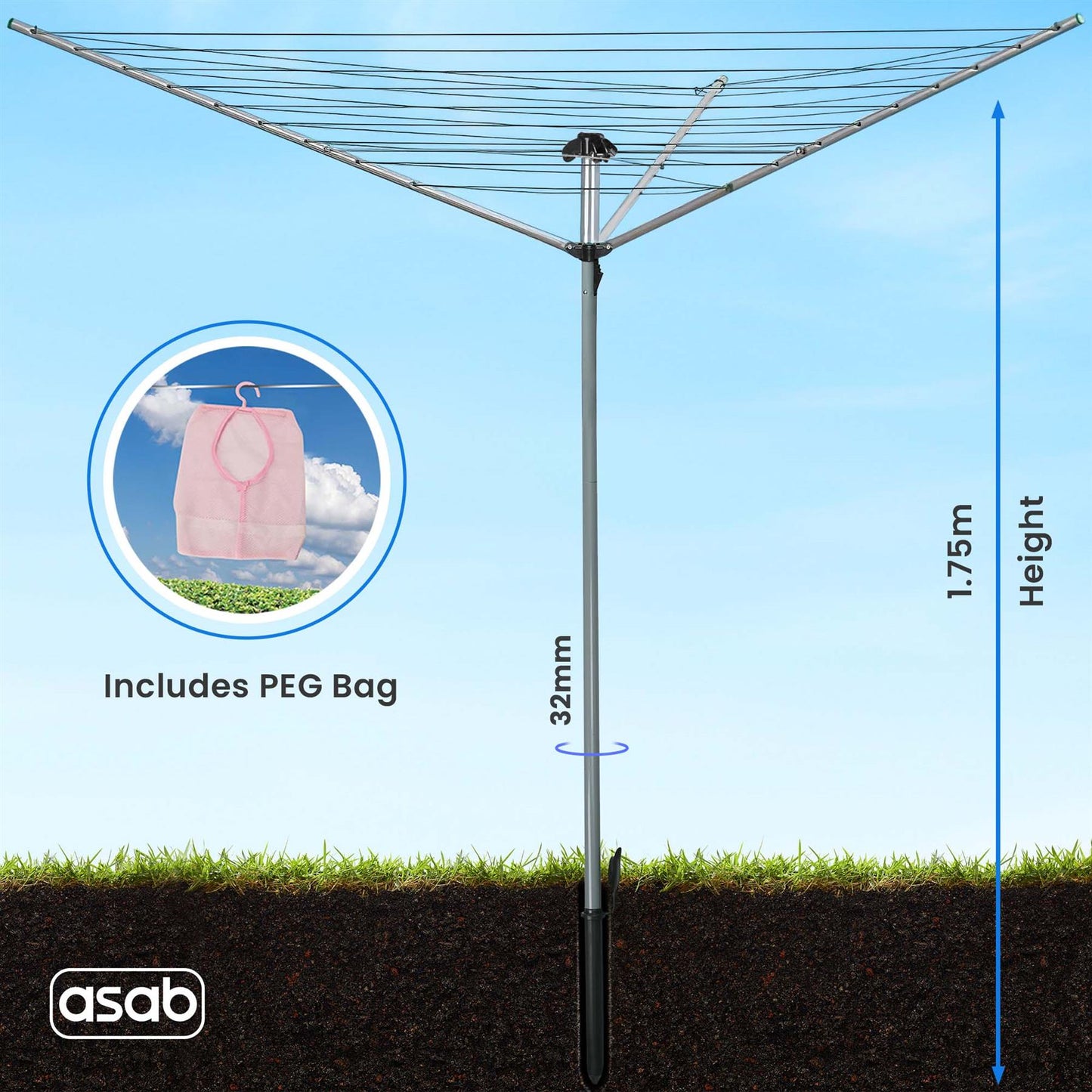 Durable 3-Arm Rotary Outdoor Airer - 30M