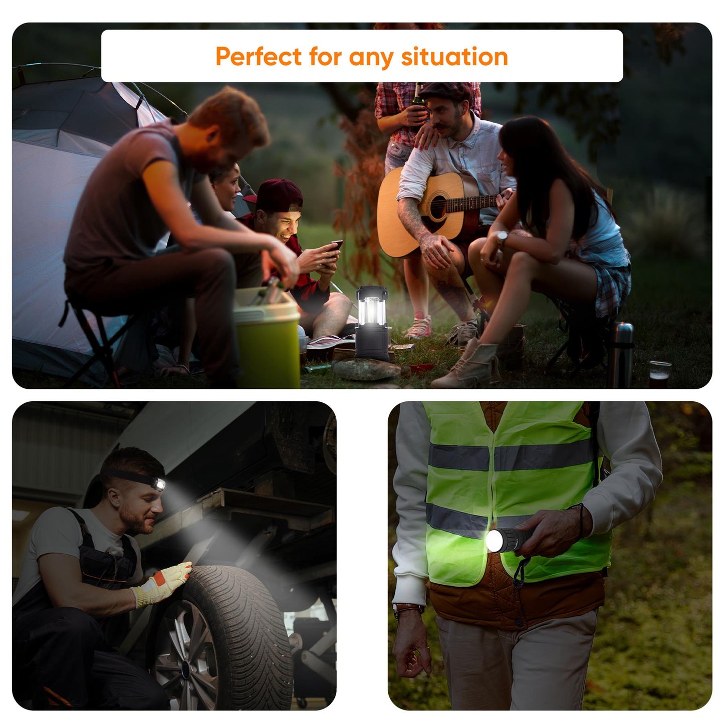 Bright Led Collapsible Lantern And Torch Headlight Set