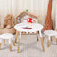 Small Round Table With 2 Matching Stools In White And Brown Wooden Finish
