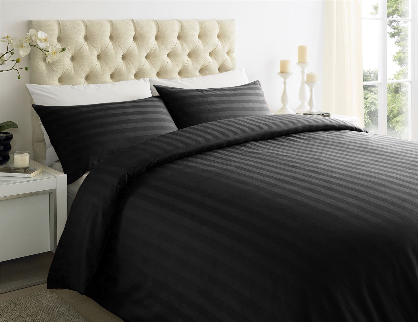 Sleep in Luxury with 250 Thread Satin Stripe Duvet Cover Set