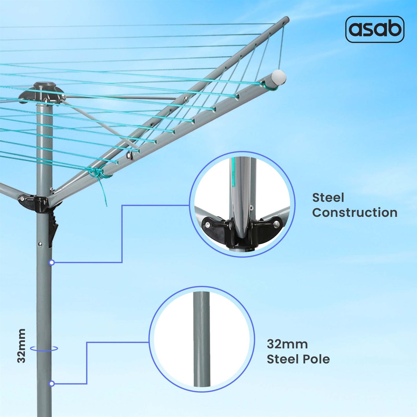 Durable 3-Arm Rotary Outdoor Airer - 30M
