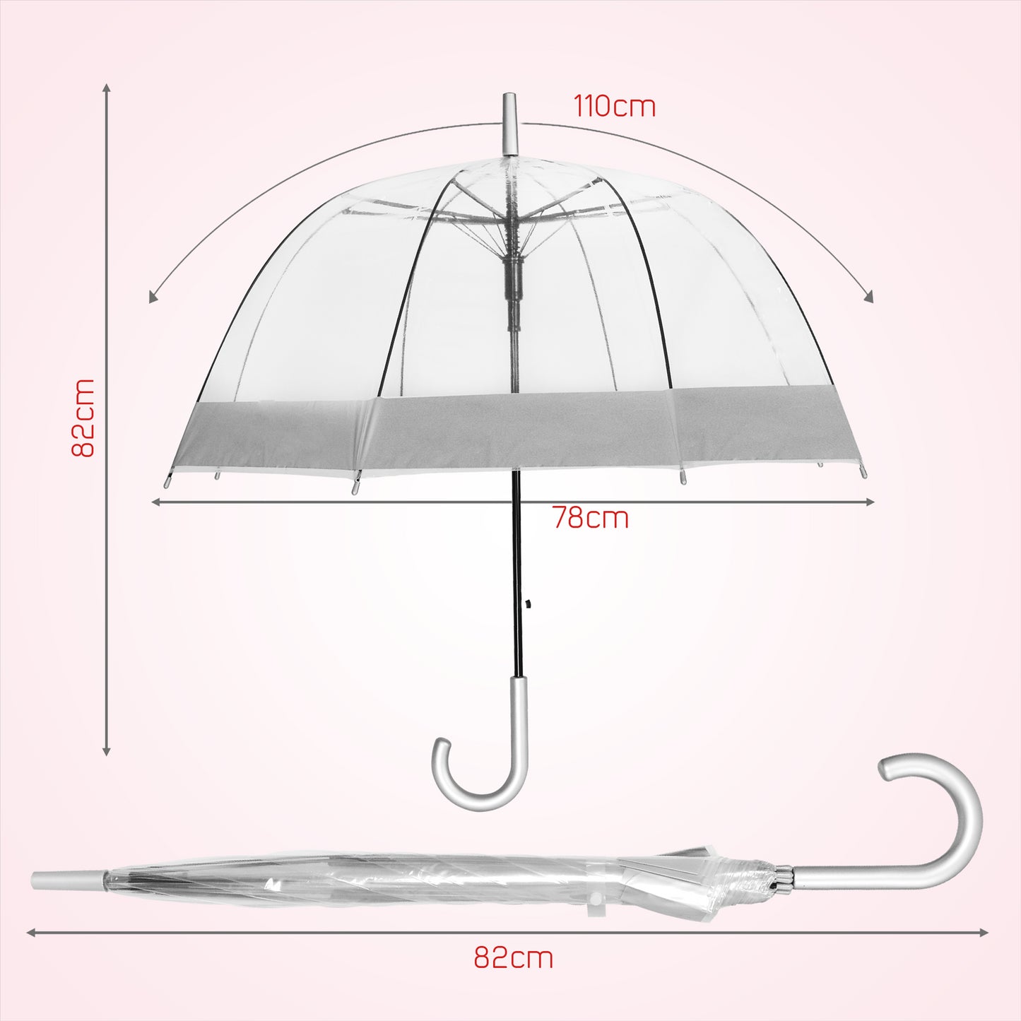 Transparent Dome Umbrella, Large Clear Walking Umbrella, Women's See Through Bubble Umbrella