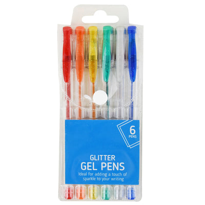 6Pk Colour Glitter Gel Pens In Pvc Case Writing Home Office School Stationary