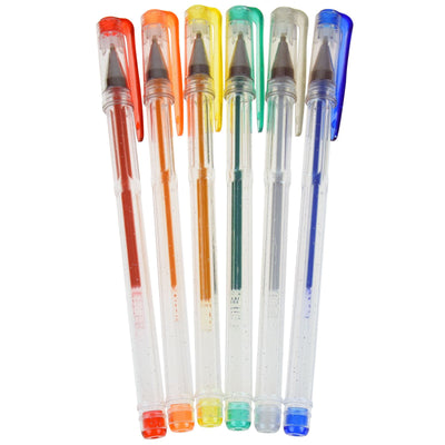 6Pk Colour Glitter Gel Pens In Pvc Case Writing Home Office School Stationary
