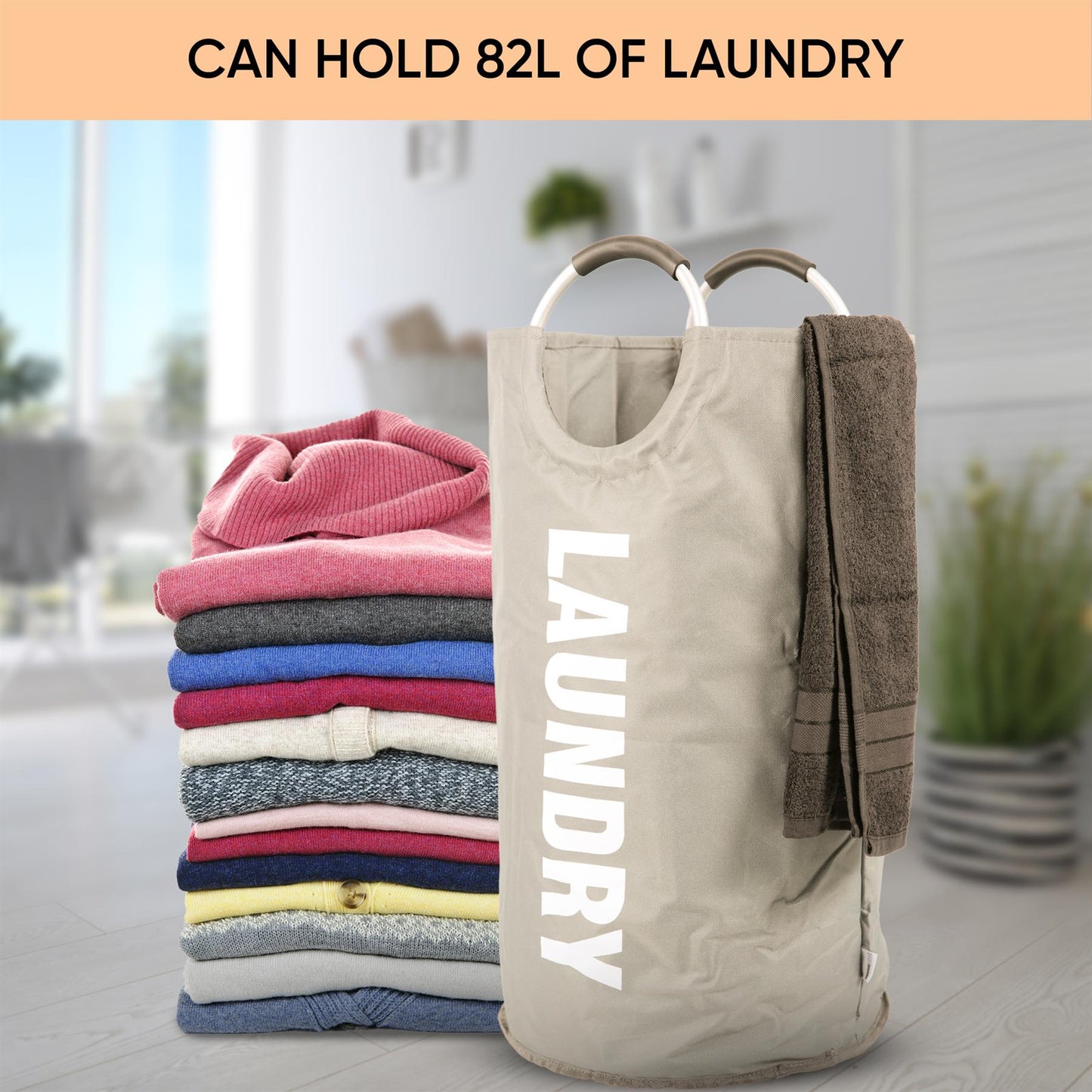 Large 82L Collapsible Laundry Hamper with Handles