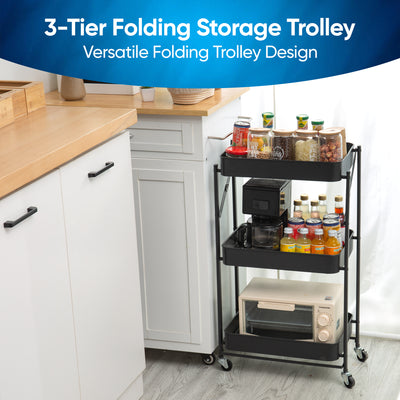 3 Tier Trolley on Wheels Kitchen Bathroom Storage Cart Rolling Trolley 3 Shelves