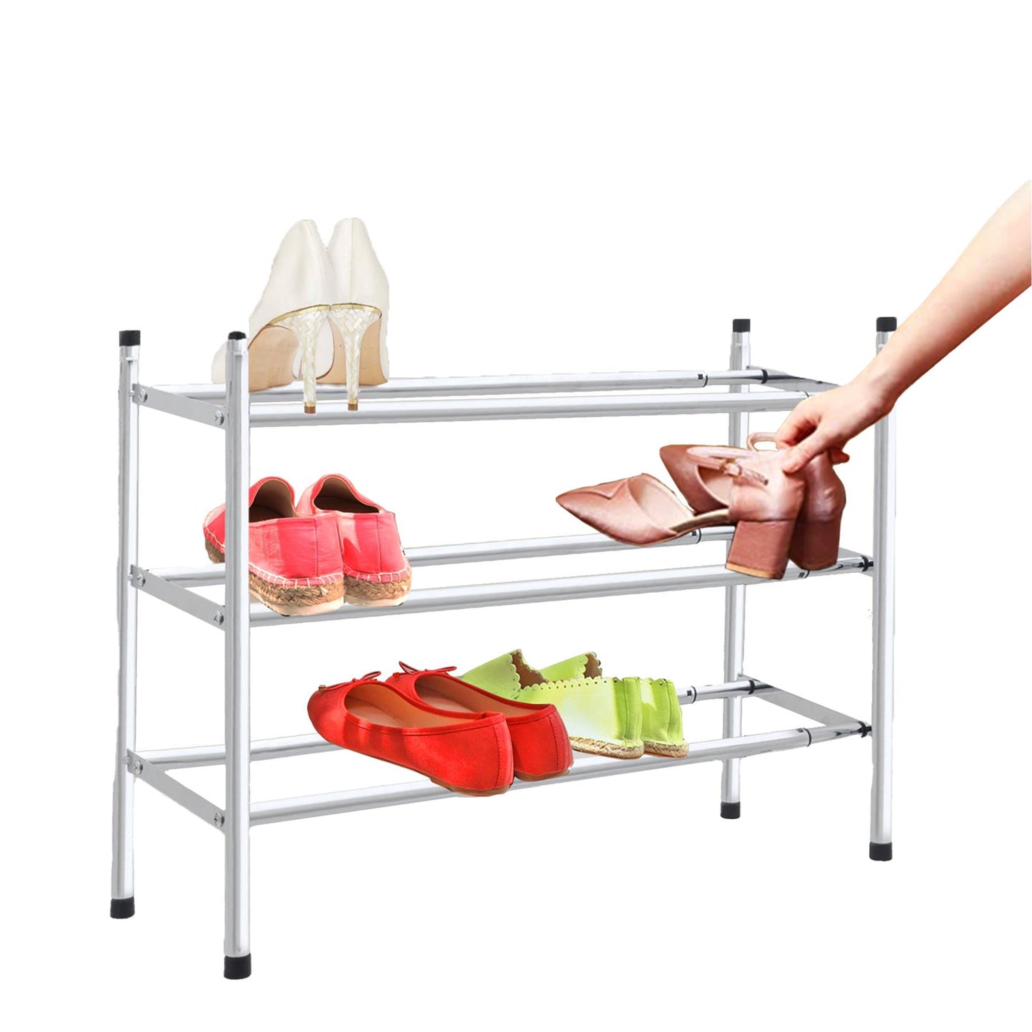 Sturdy 3-Tier Shoe Rack With Chrome Finish Holds Up To 18 Pairs Including Boots And Trainers