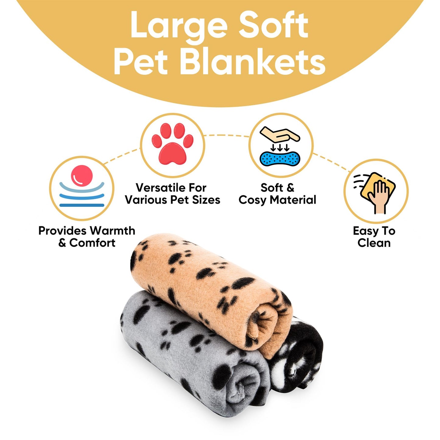 Trio of Large Soft Pet Blankets 92 x 68cm Comfortable Rest