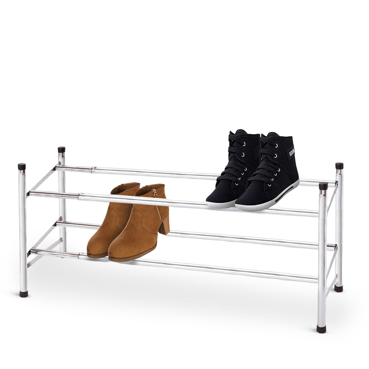 Sleek 2-Tier Shoe Rack With Chrome Finish Holds Up To 12 Pairs