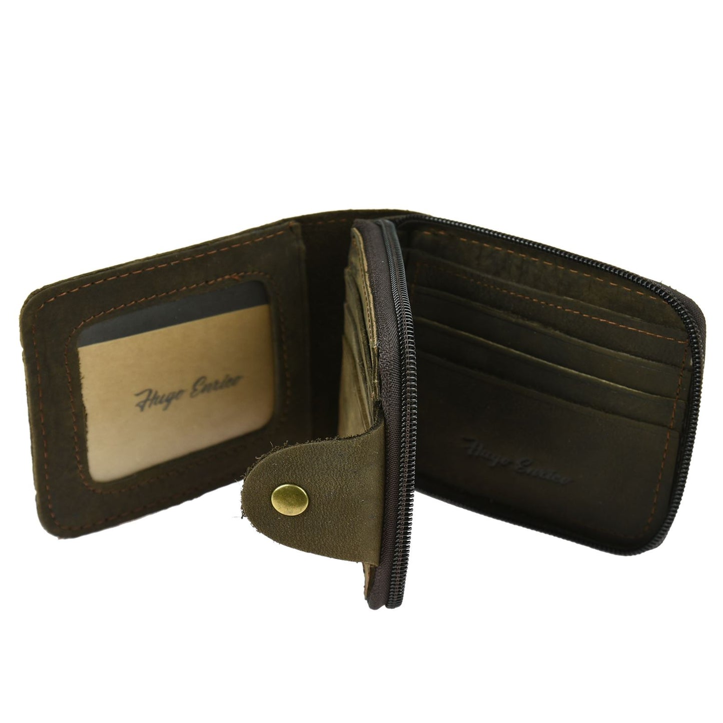 Hugo Enrico Genuine Leather Bifold Wallet With Press Stud Note And Card Holder