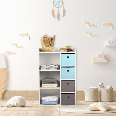 Three-Tiered Wooden Storage Unit With Four Drawers