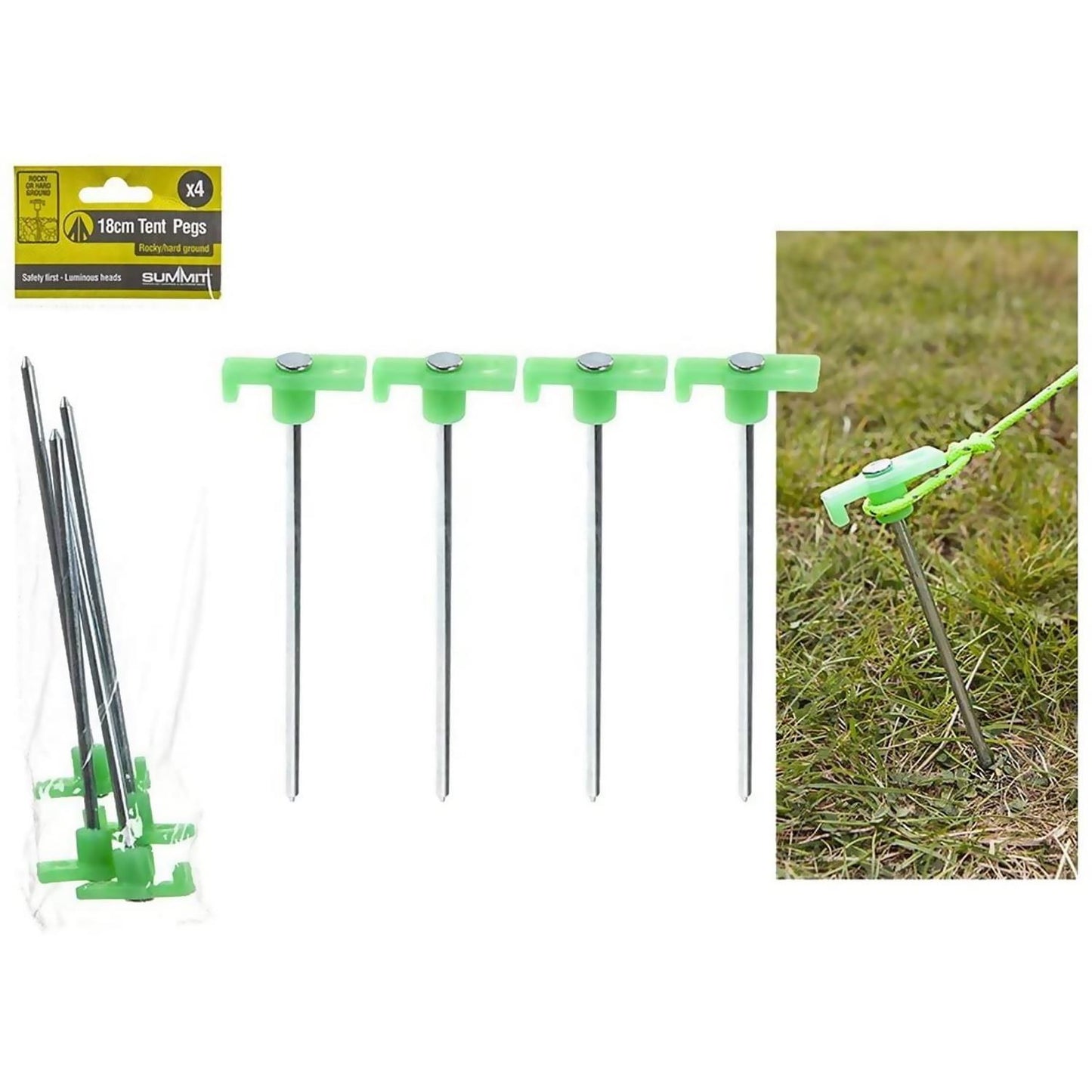 Glow-In-The-Dark Ground Rock 7-Inch Pegs For Tents