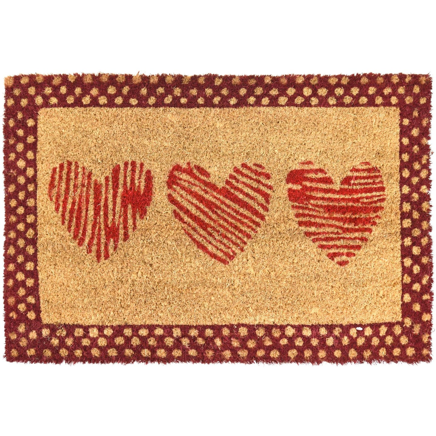 Heart-Shaped Welcome Mat Triple Hearts Coir Doormat