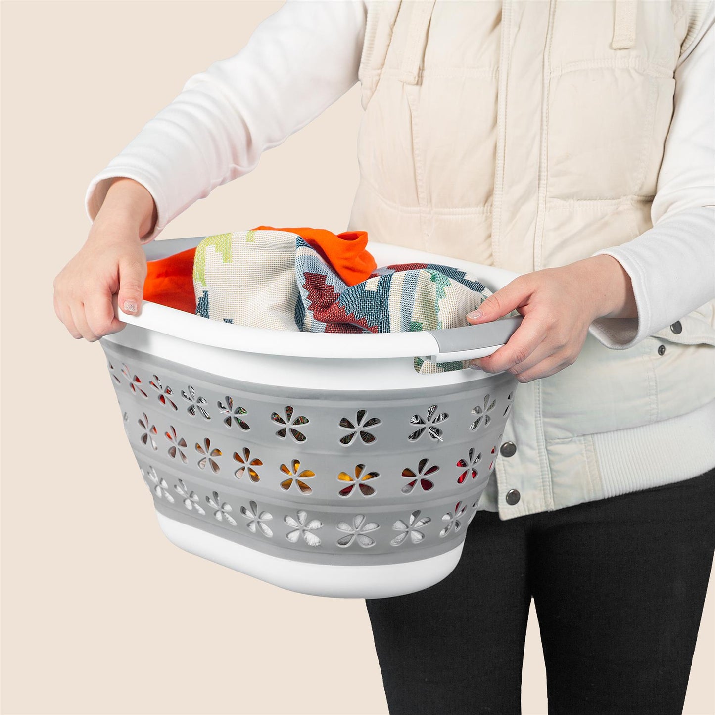 Collapsible Laundry Basket With Floral Print