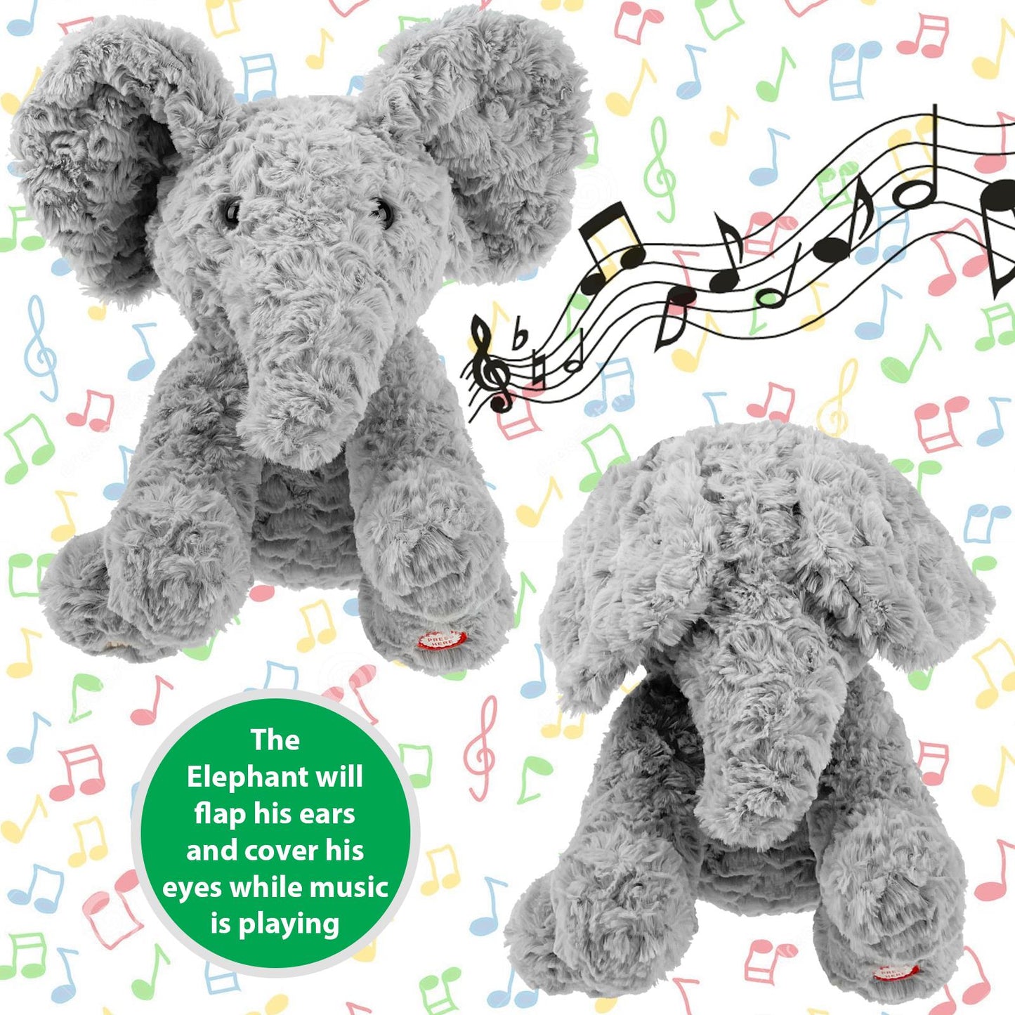 12" Plush Animated Elephant Toy With Moving Ears And Singing Function