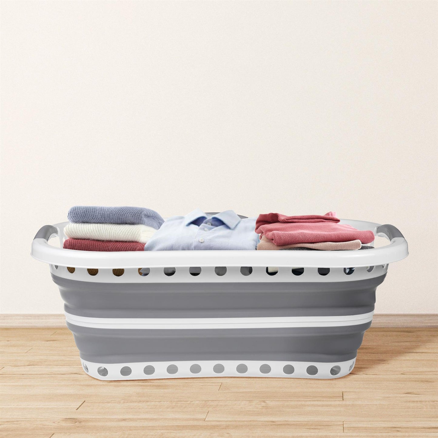 Large Collapsible Hip Hugger Laundry Basket With Handles