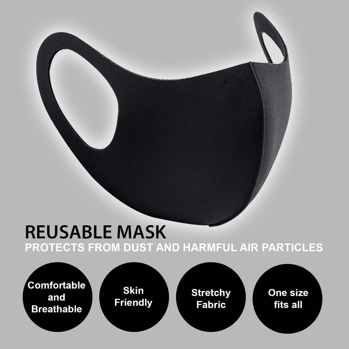 Washable And Reusable Black Face Mask