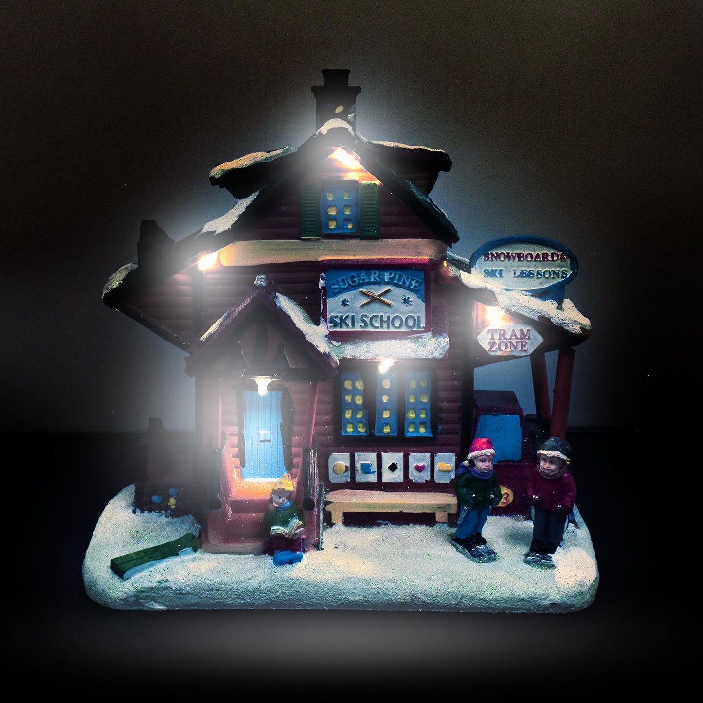 Led Light-Up Decorative Snow Ski School Nativity Scene For Christmas