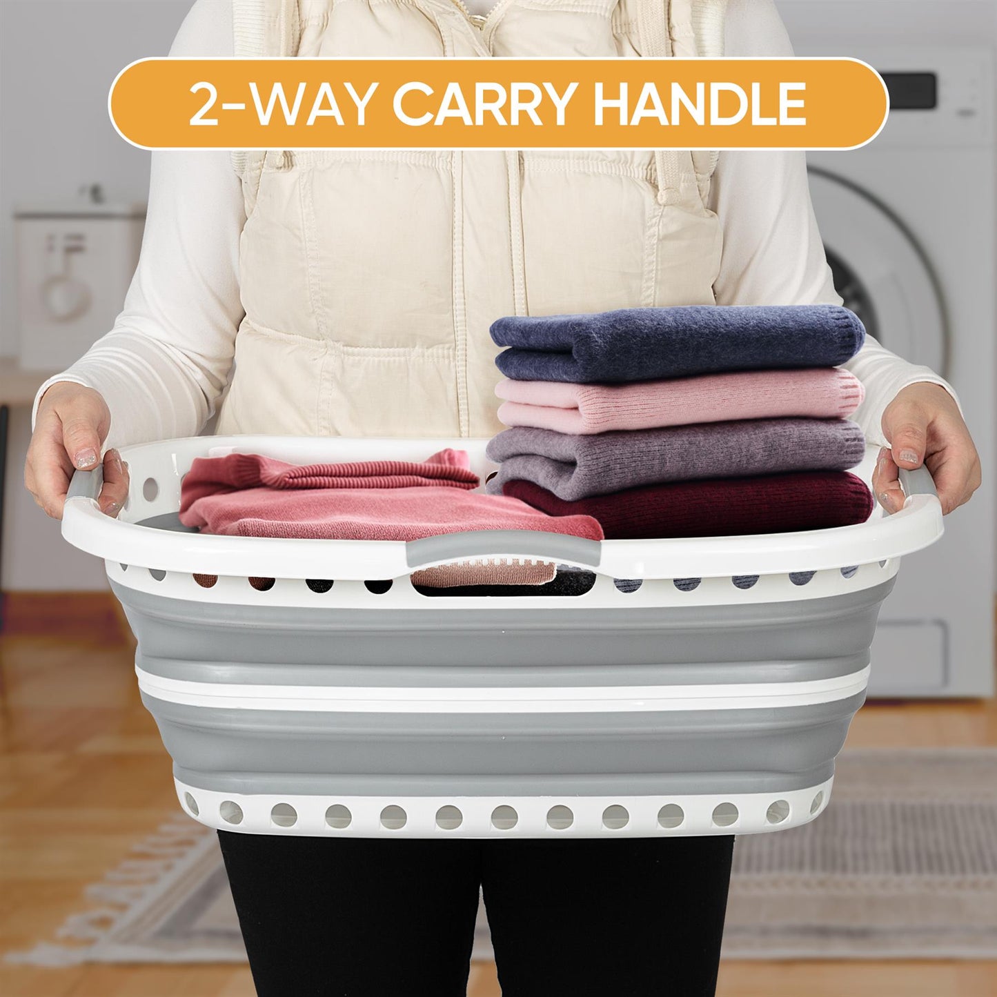 Small Collapsible Hip Hugger Laundry Basket With Handles