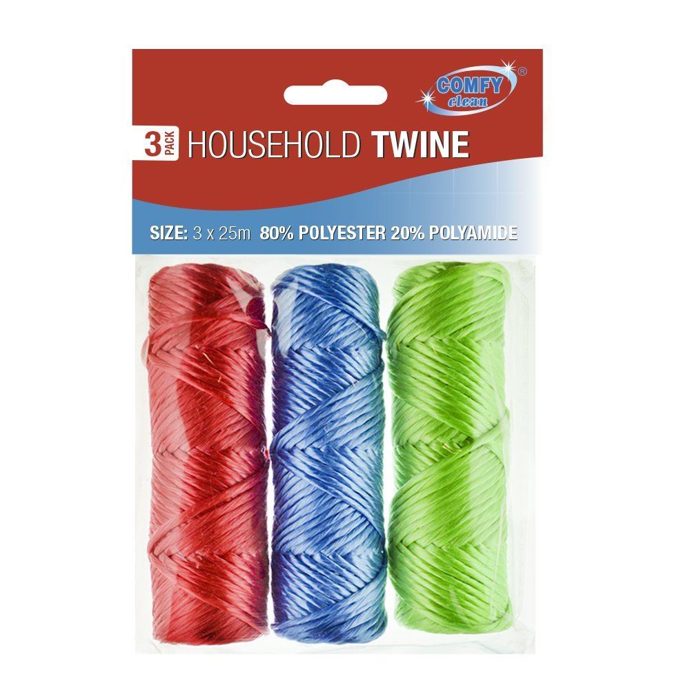 Pack Of 3 Household Twine Spools (Red Blue Green) For Home Office Or Garden Use