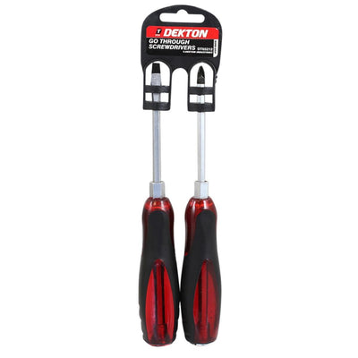 2-Piece Go-Through Mechanics Screwdriver Set With Phillips And Slotted Tips