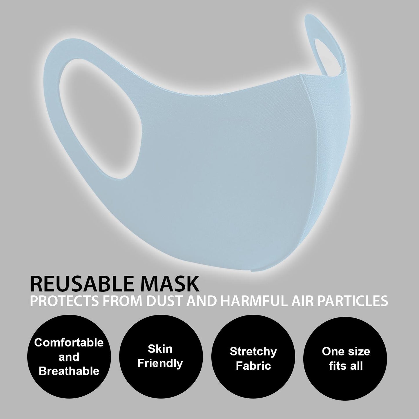 Light Blue Cotton Face Mask With Nose Wire And Breathable Fabric