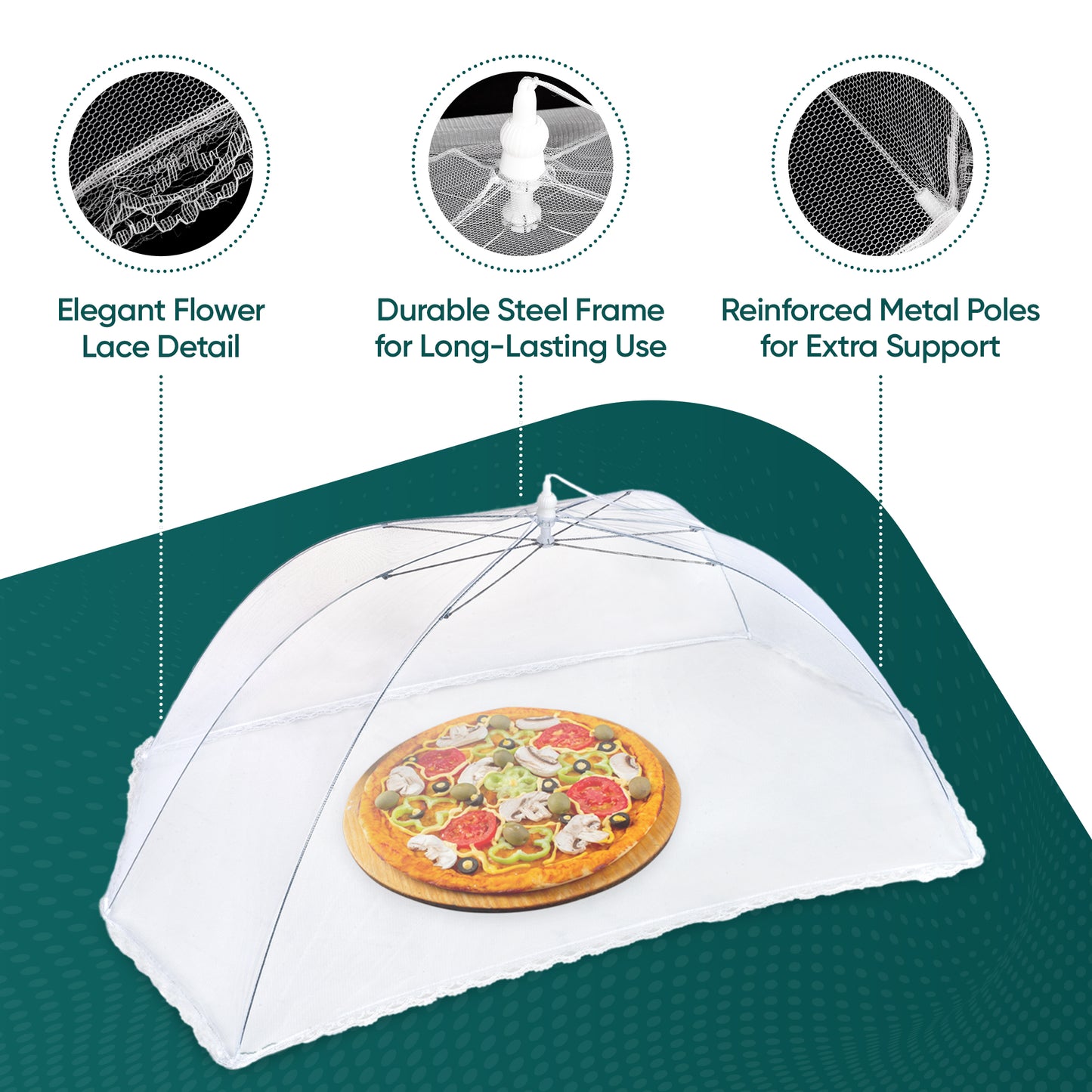 Collabsable Mesh Food Cover Umbrella with Flower Lace Design Reusable and Foldable