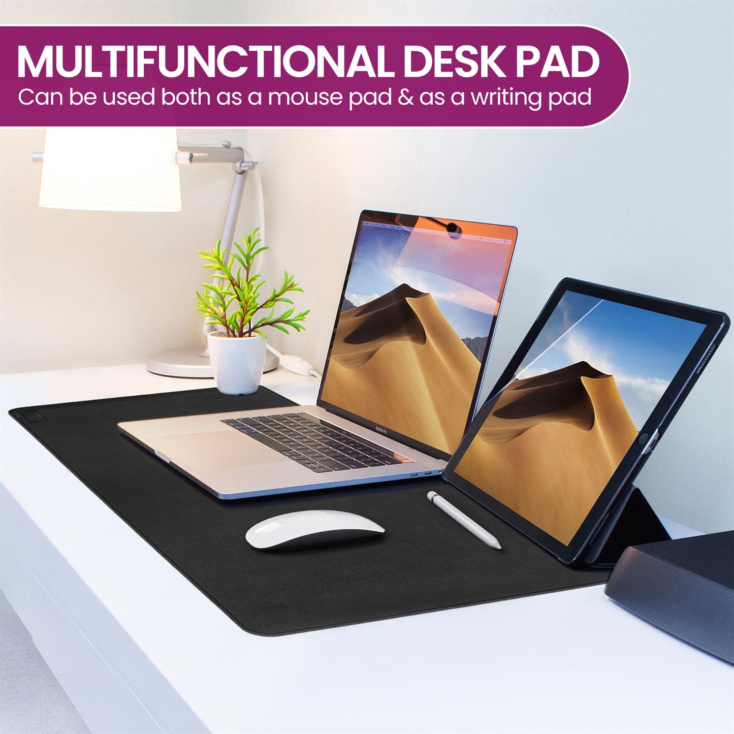 Large Double Sided PVC Desk Mat Black/Grey Workspace Protection