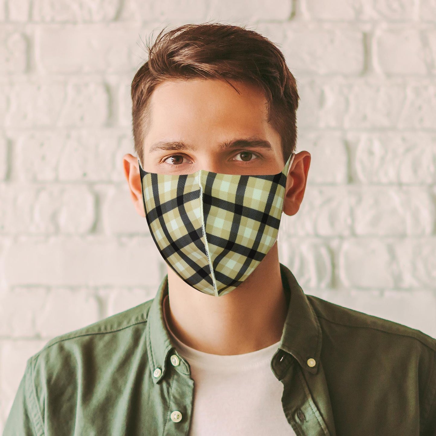 Checkered Face Mask In Beige And Black
