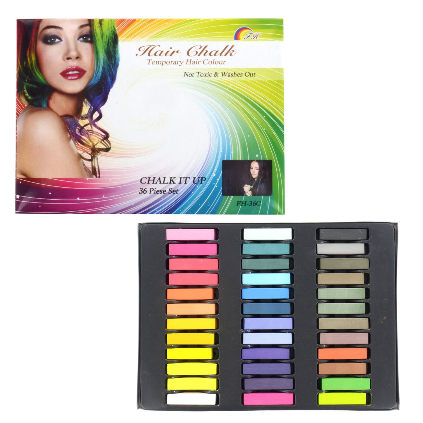 Washable Hair Chalk Set, Temporary Hair Dye Kit, Non-Toxic Salon-Quality Color Pastels, DIY Hair Coloring