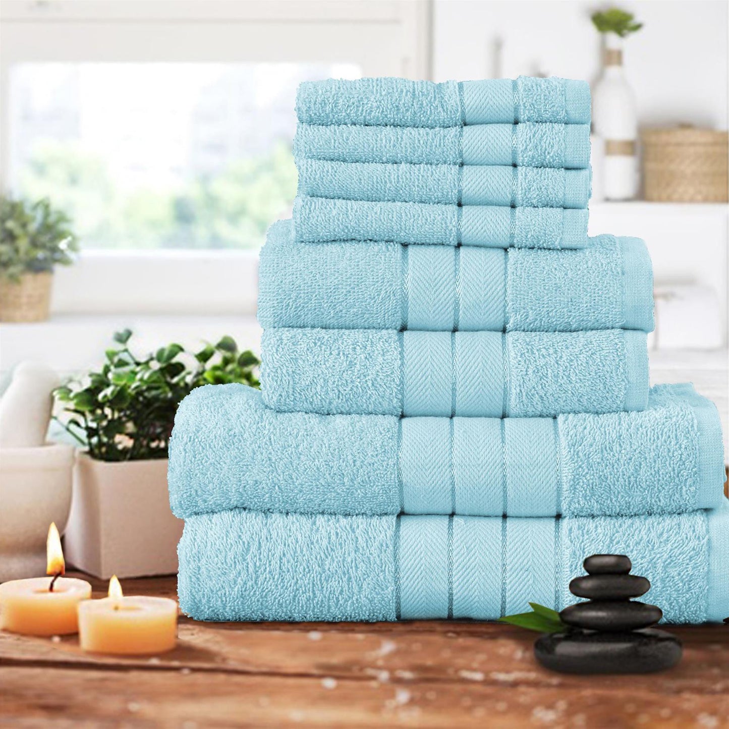 Set of 8 Soft and Absorbent Bamboo Towels in a Variety of Colors