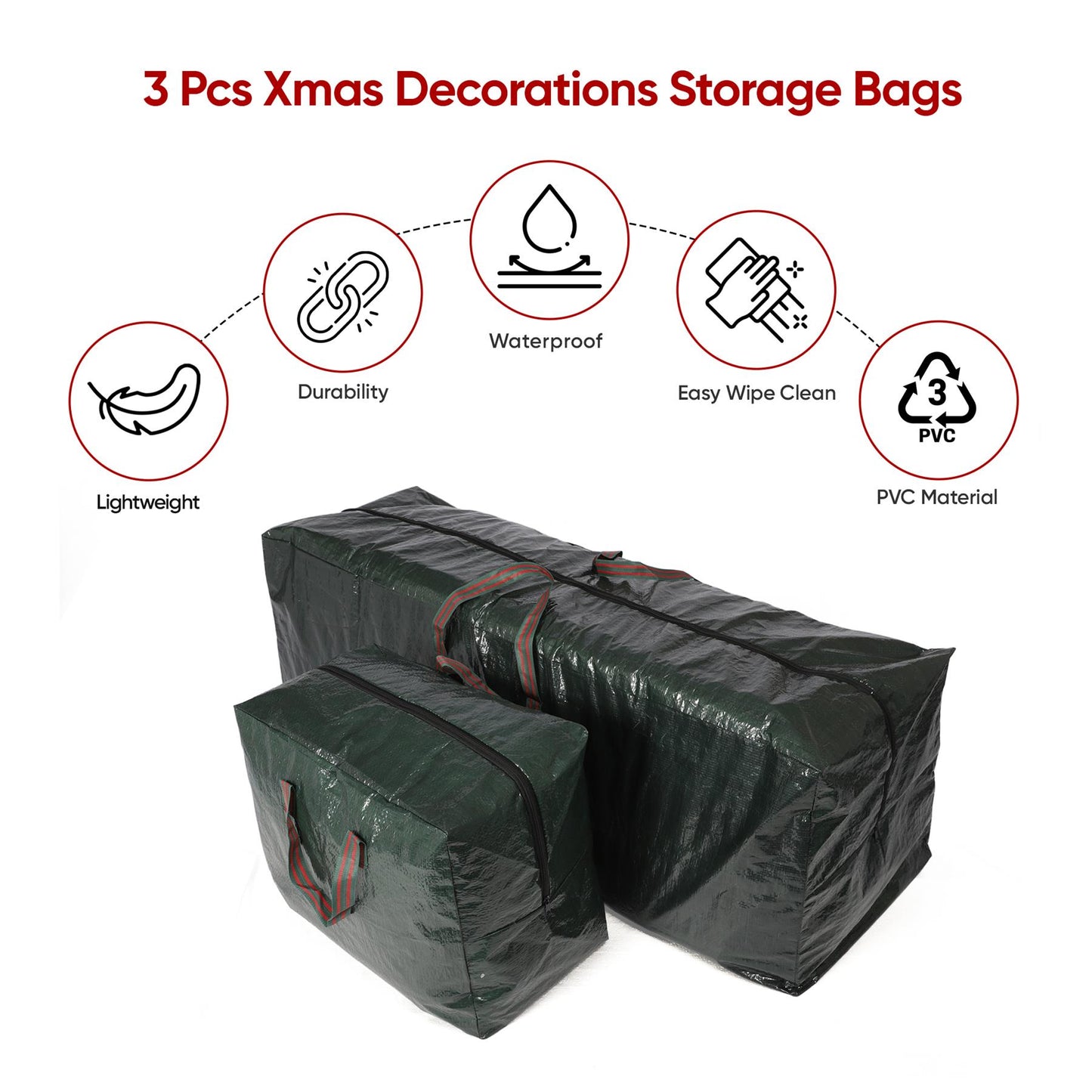 Set Of 3 Storage Bags For Christmas Tree & Decorations