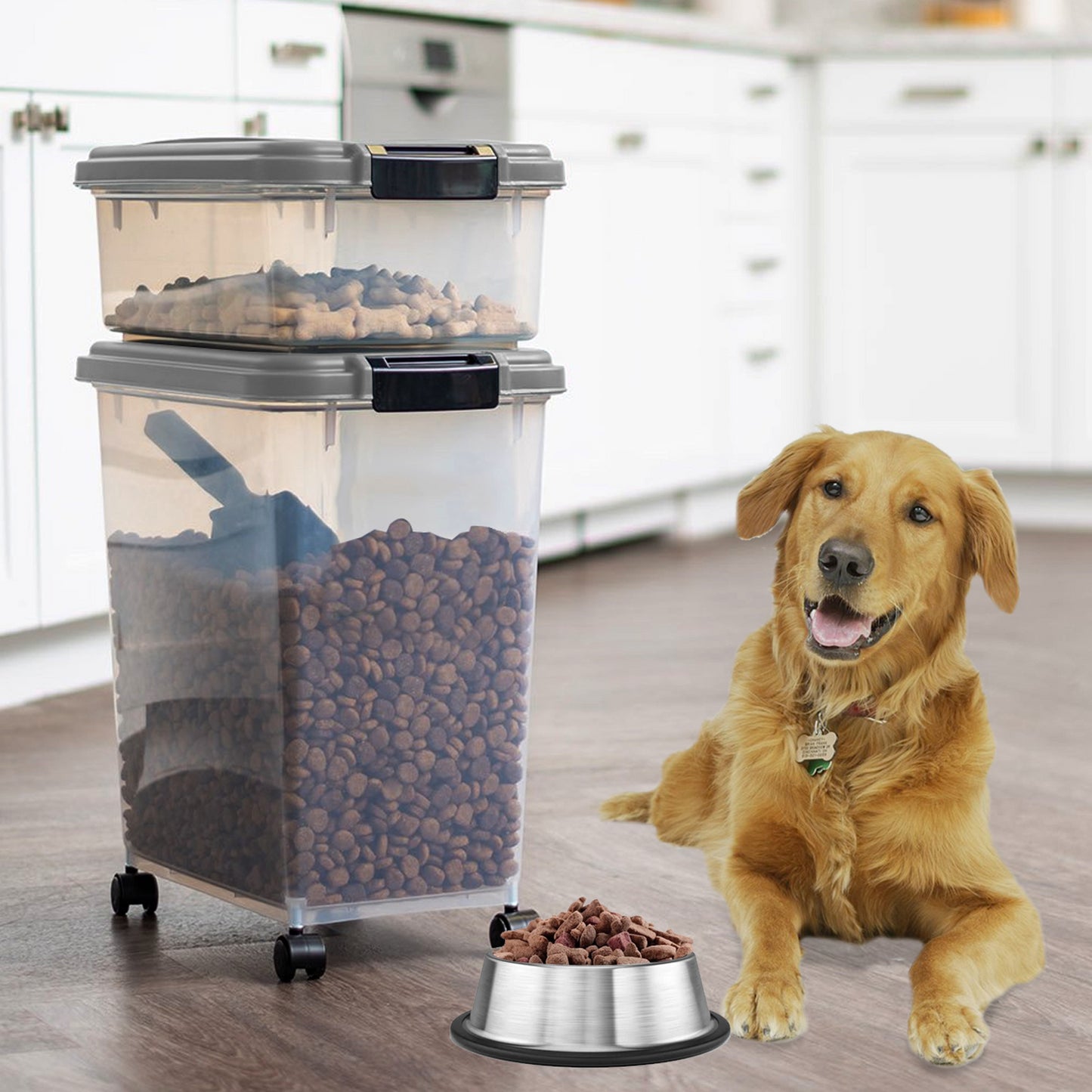 Airtight Pet Food Container With Measuring Scoop And Easy Pour Spout