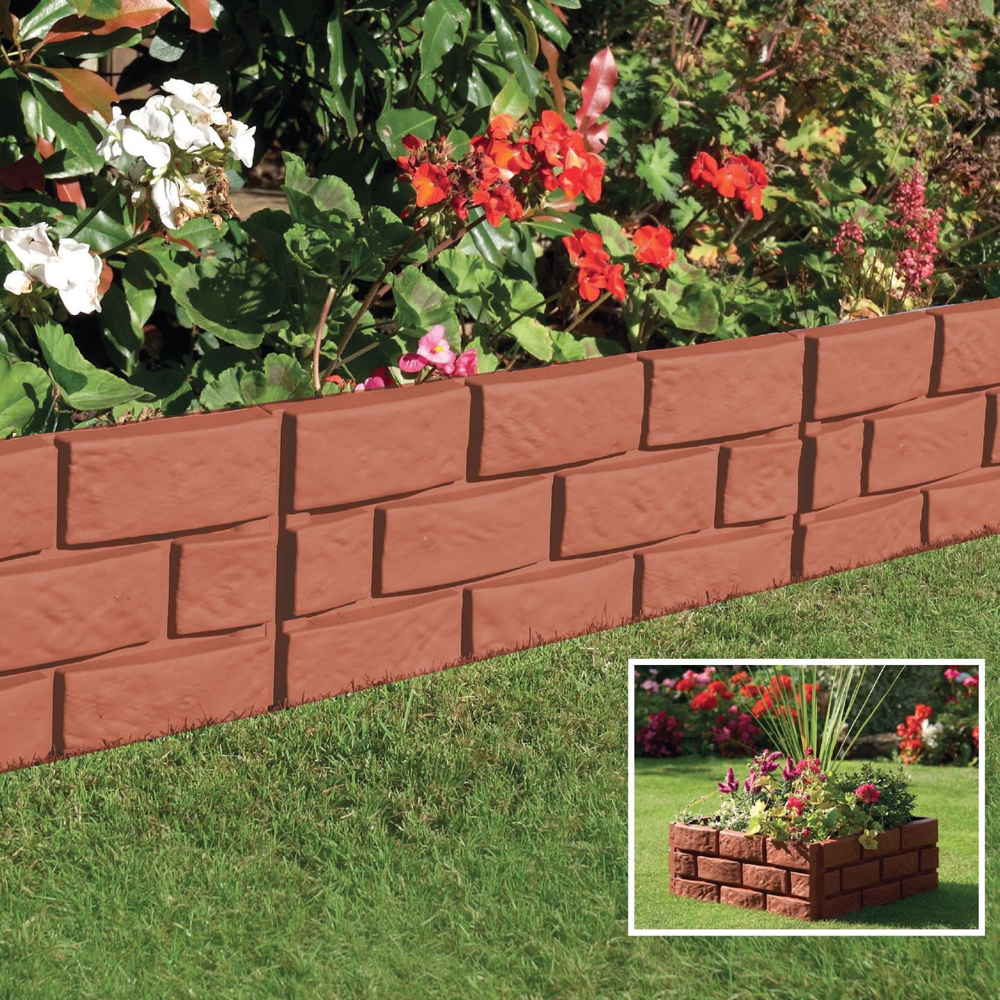 Set Of 4 Hammer-In Garden Edging Fences With Brick-Look Finish