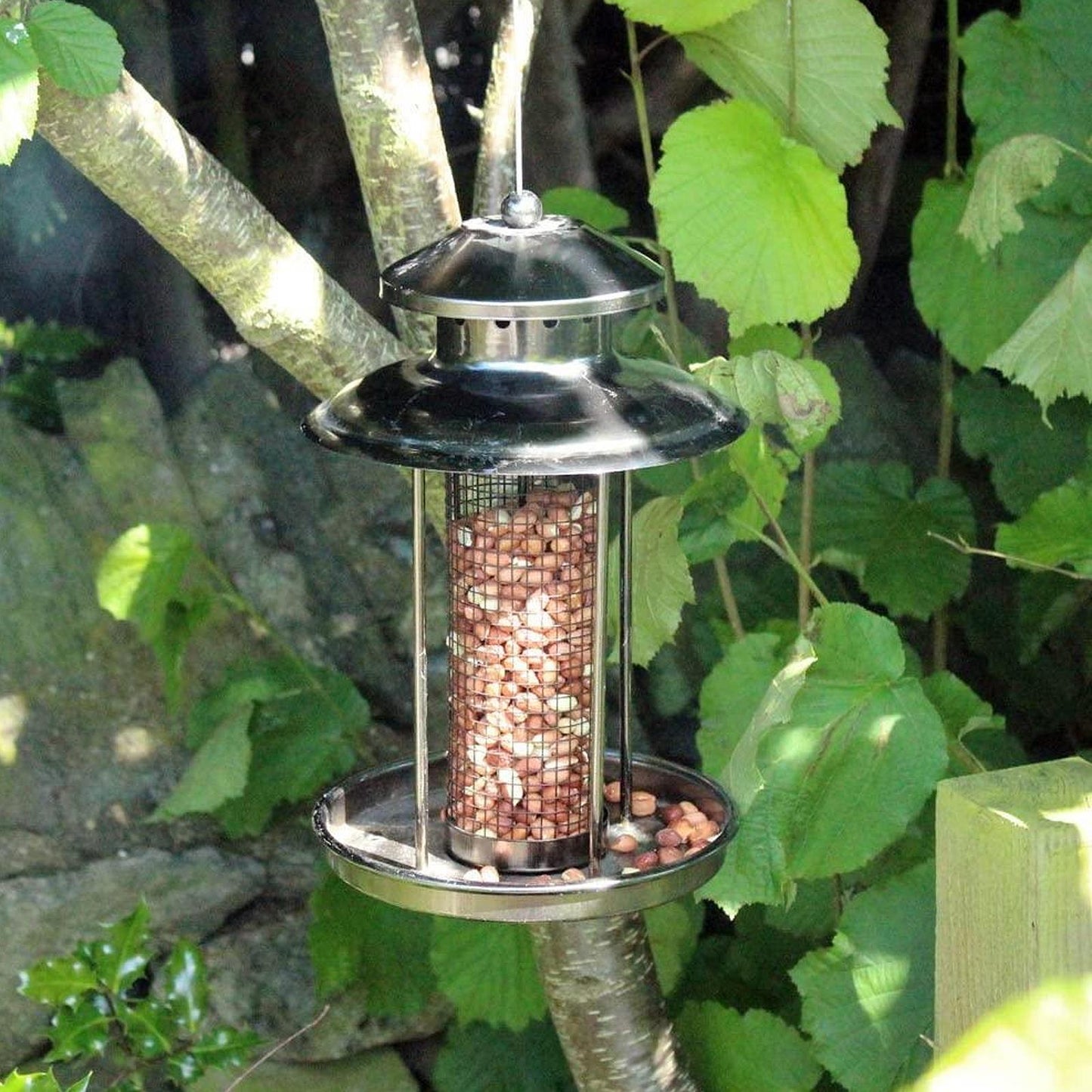 Stylish Pewter Effect Steel Hanging Garden Feeder For Birds