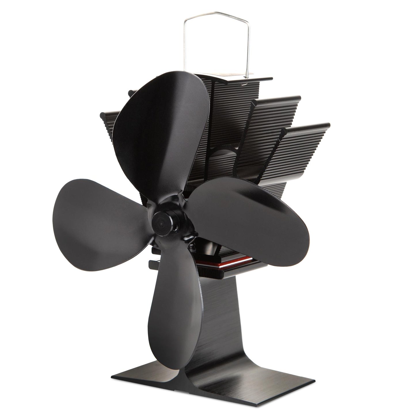 Black 4 Blade Heat Powered Stove Fan Energy Efficiency