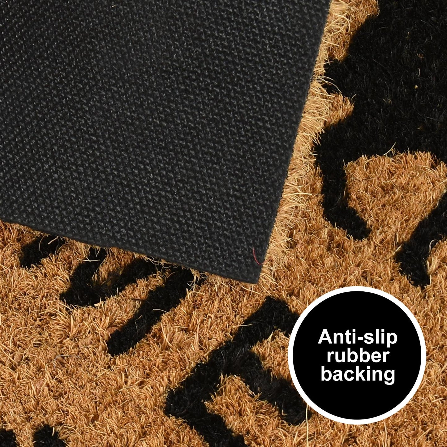 Spooky And Charming Doormat With Black Cat Silhouette And Welcome Message