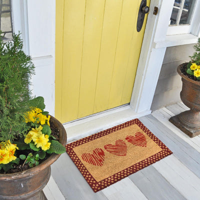 Heart-Shaped Welcome Mat Triple Hearts Coir Doormat