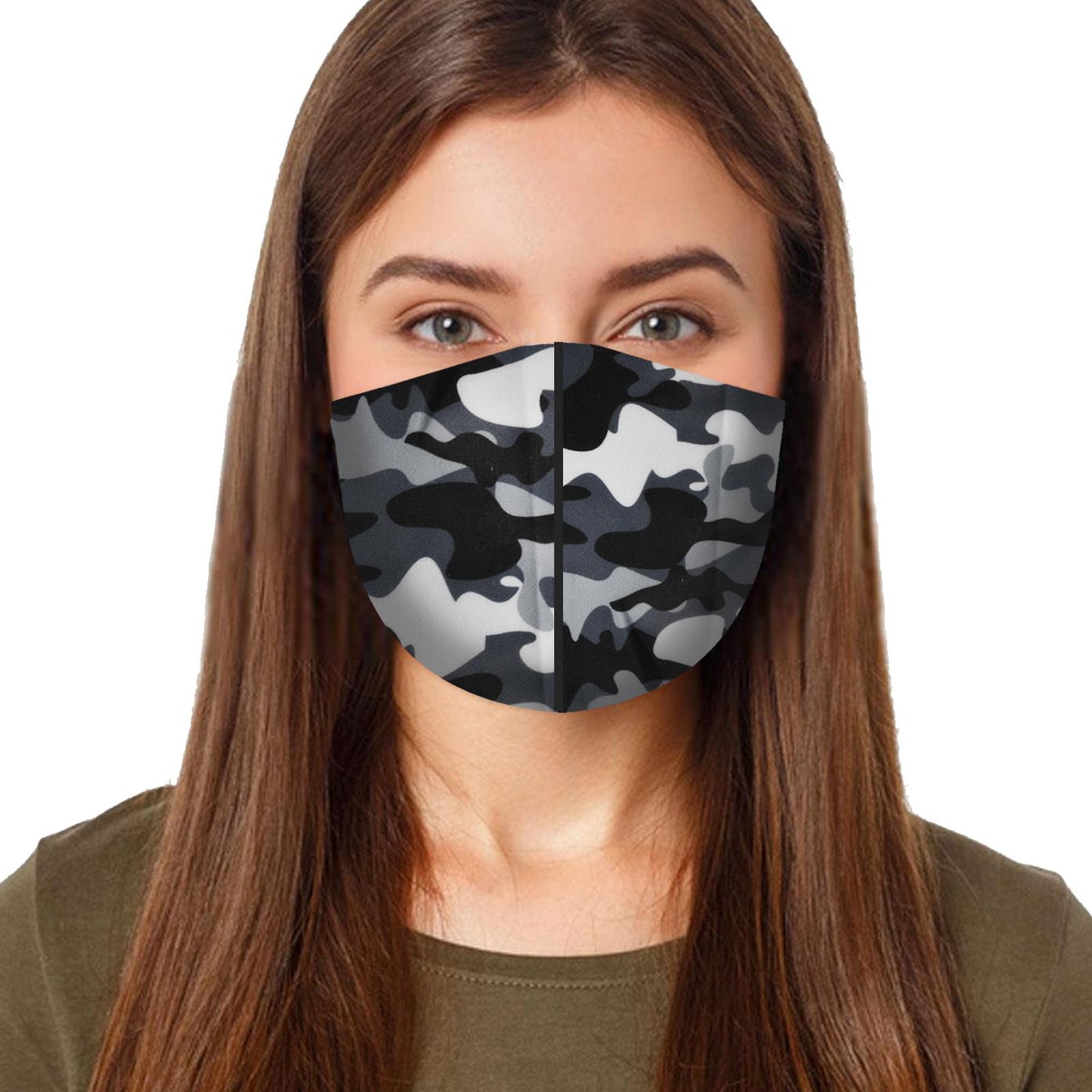 Grey Camouflage Reusable Face Mask With Filter Pocket And Adjustable Straps