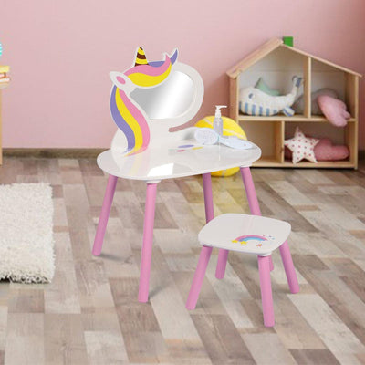 Unicorn Vanity Table With Mirror And Stool For Girls' Bedroom