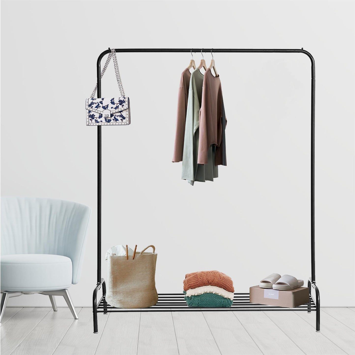 Convenient Clothes Drying Rack With Additional Shoe Storage Shelf