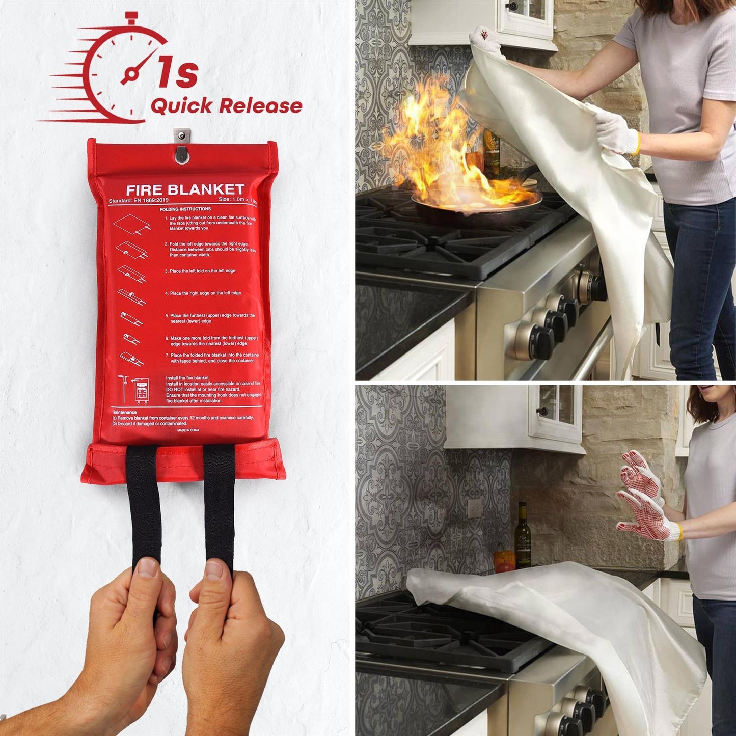 Large Home Fire Blanket (1M X 1M) For Safety