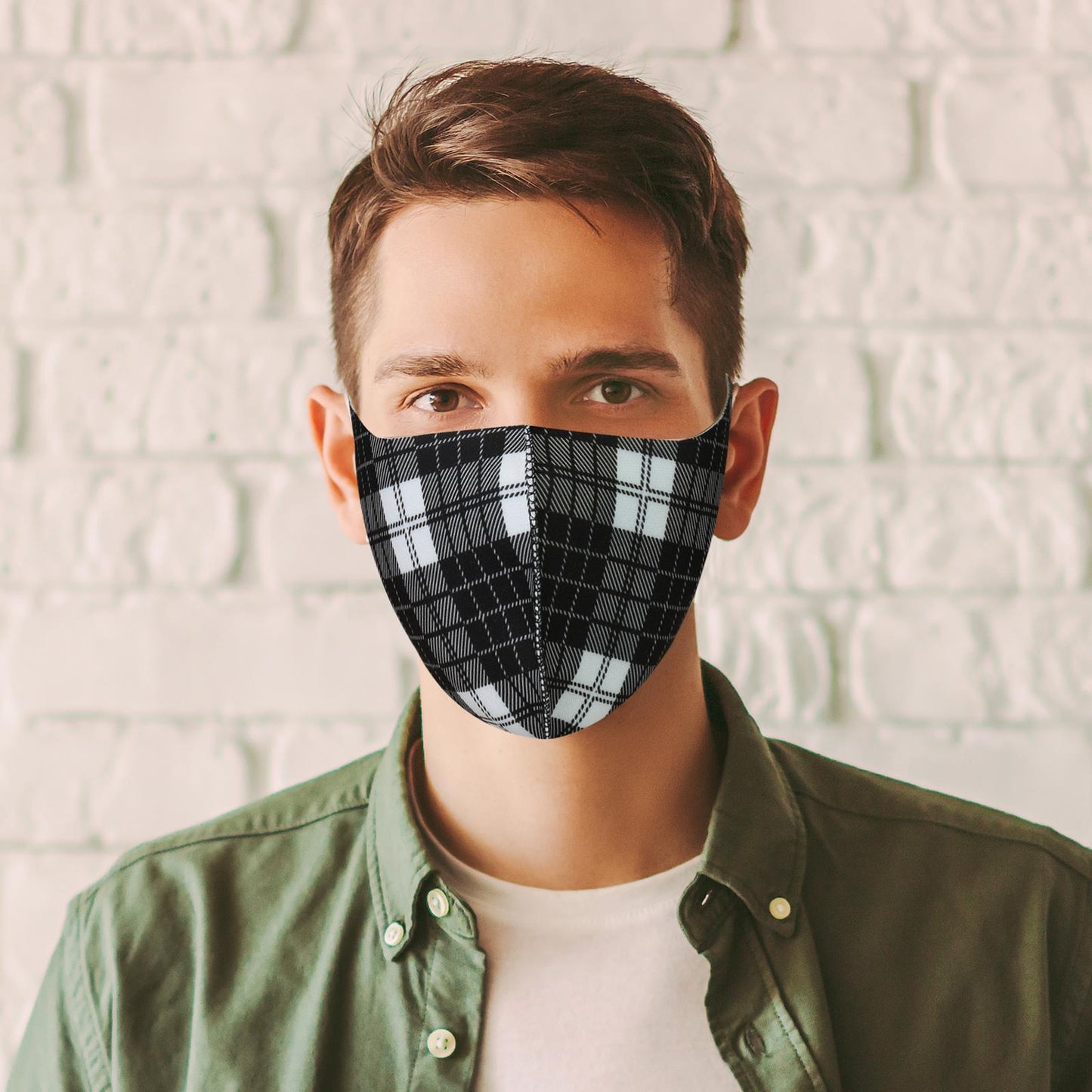 Checkered Face Mask In Grey And Black