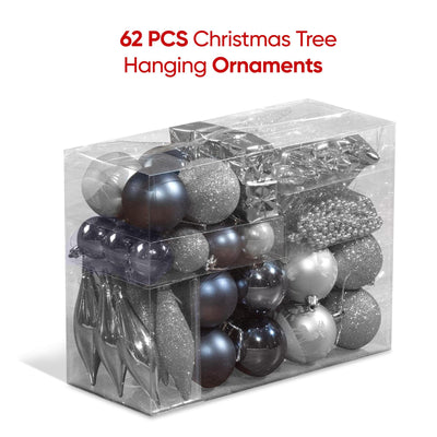 62Pcs Christmas Decor Baubles For Tree Decoration