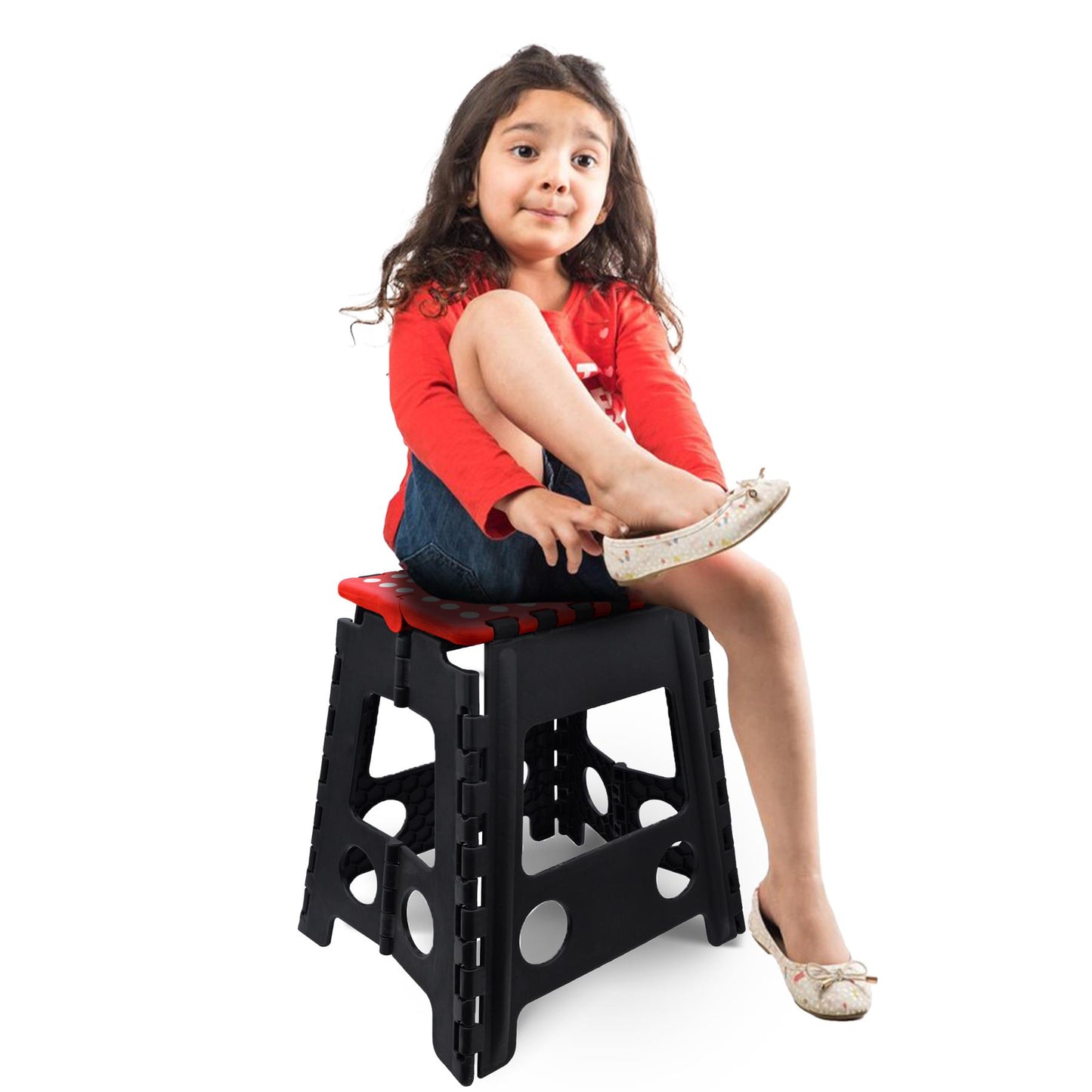Collapsible Footstool with Handle, Heavy Duty Folding Stool, Large Step Ladder